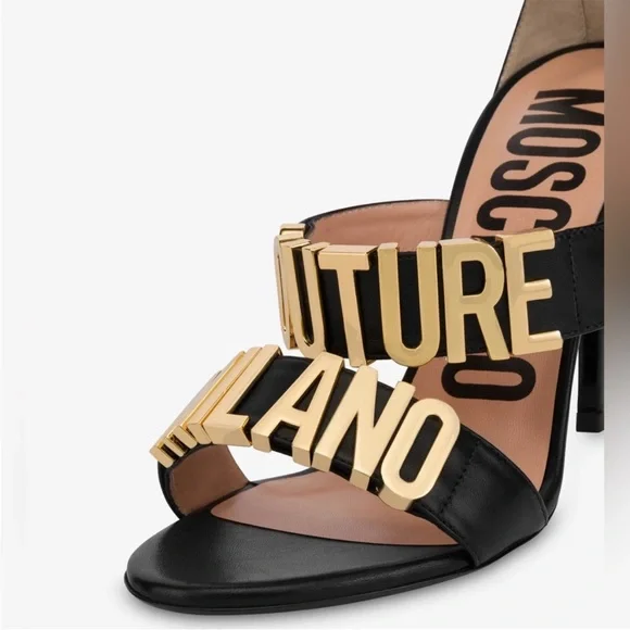 Moschino Couture Calfskin White Logo Sandals - Picture 2 of 9